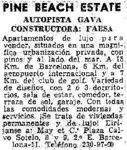 Anunci de Pine Beach de Gav Mar publicat al diari La Vanguardia el 14 de Juliol de 1963